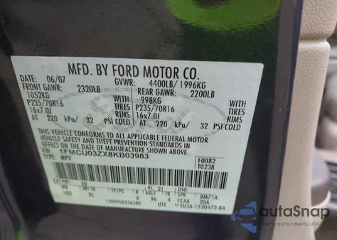 2008 Ford Escape Xlt from USA, damaged, VIN 1FMCU03ZX8KB03983